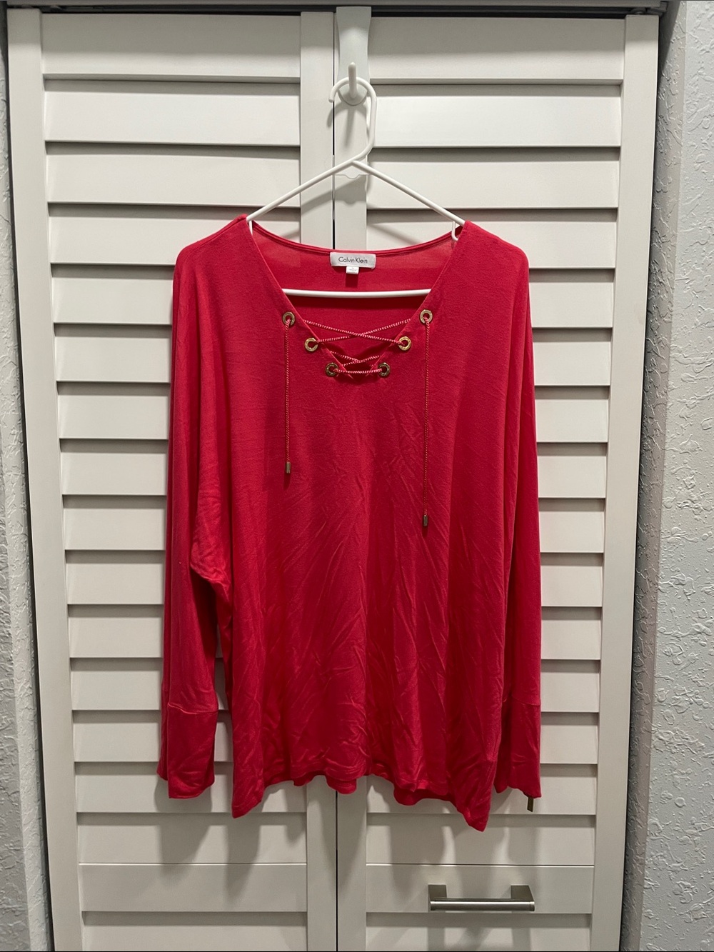 Calvin Klein Red Lace-Up Long Sleeve Tee